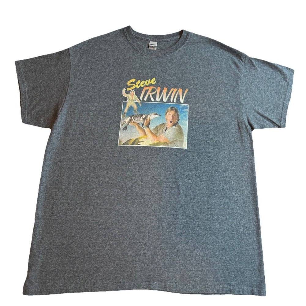 Gildan-Steve Irwin Crocodile Hunter Mens Grey Ultra Cotton Graphic T Shirt Sz XL